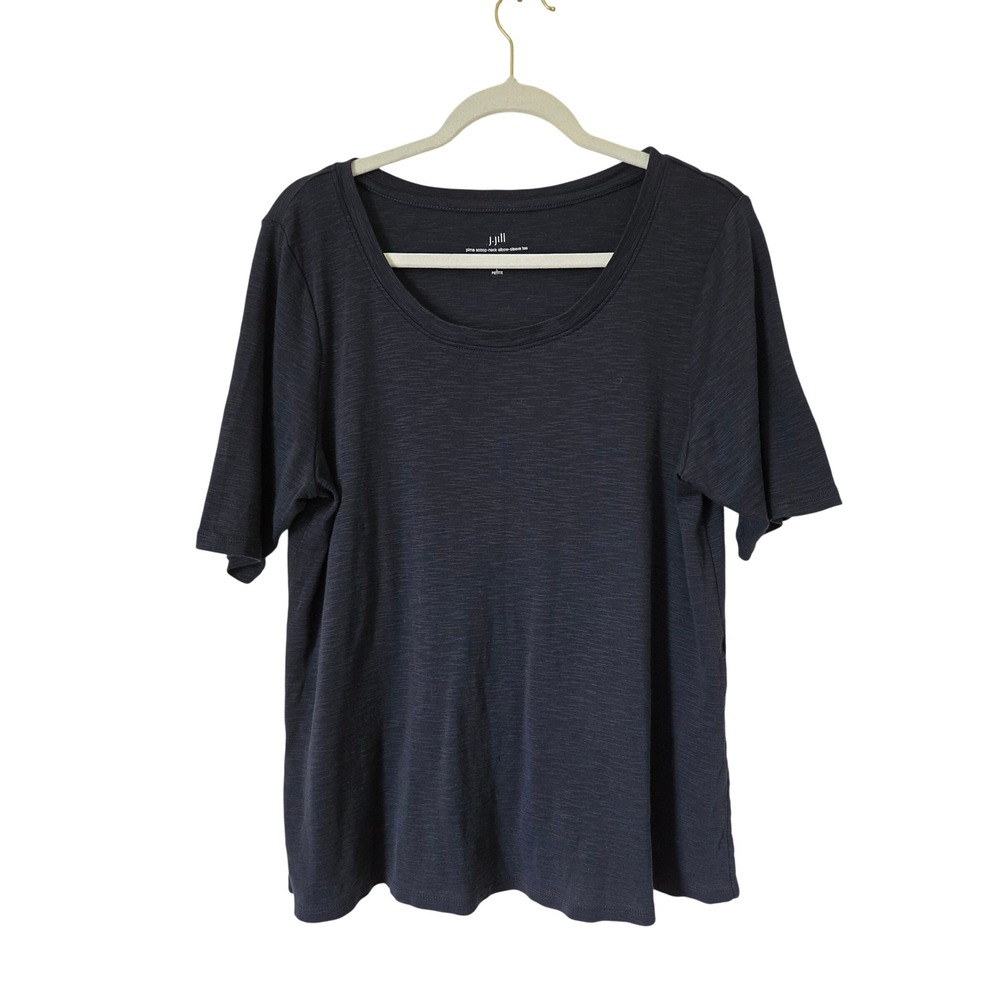 J. Jill Navy Blue Pima Cotton Scoop Neck Elbow Sleeve Tee‎ Petite Large Slub Top